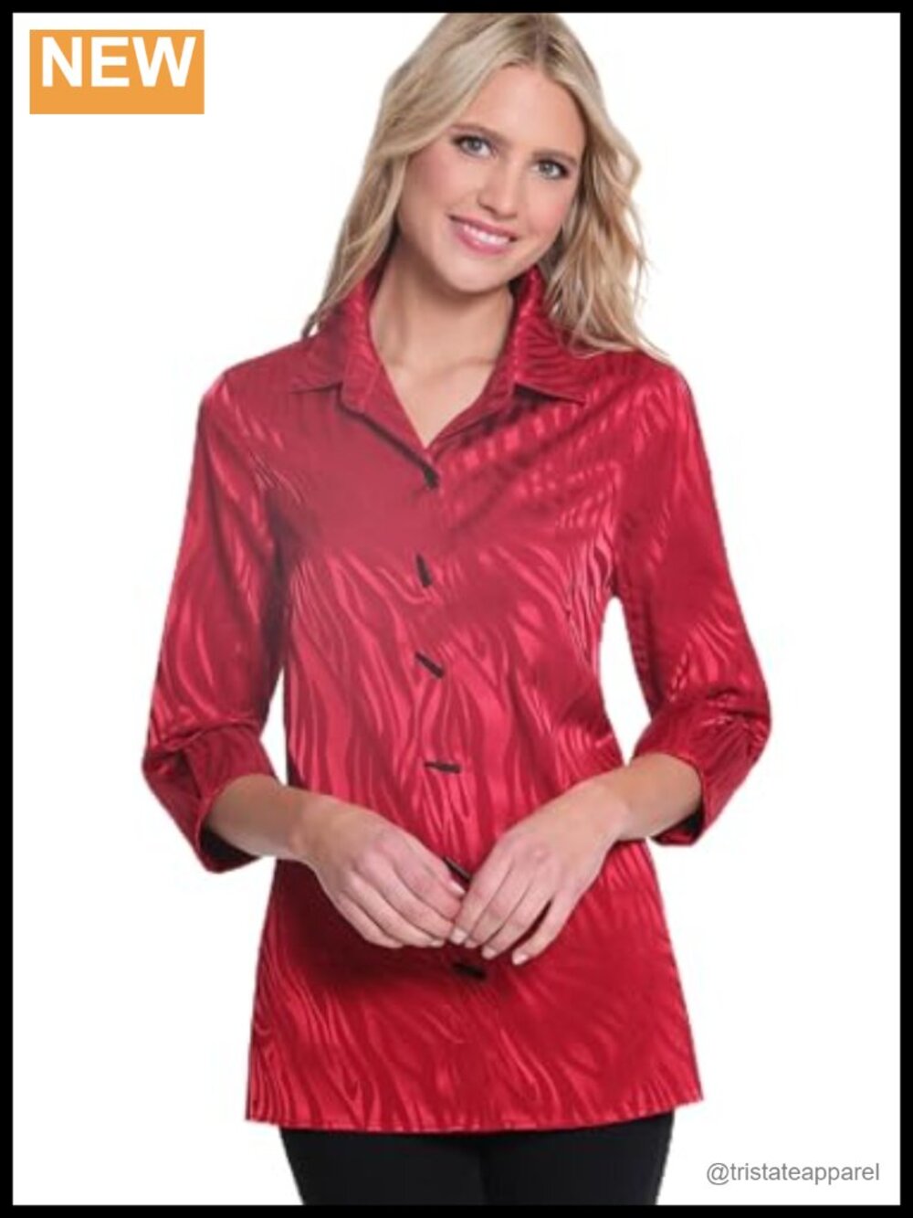 MULTIPLES Womens Button Front High Low Shirt 3/4 Sleeve Polyester Spandex